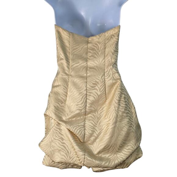Vintage 80s 90s Jessica McClintock Gold Strapless Mini Dress Zebra Jacquard 6 - Picture 3 of 11
